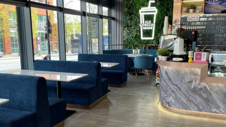 Inside ALS Gongcha in Sheffield showing the seating area and counter
