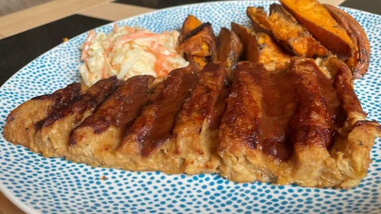 ASDA OMV BBQ No Ribs served with wedges and coleslaw