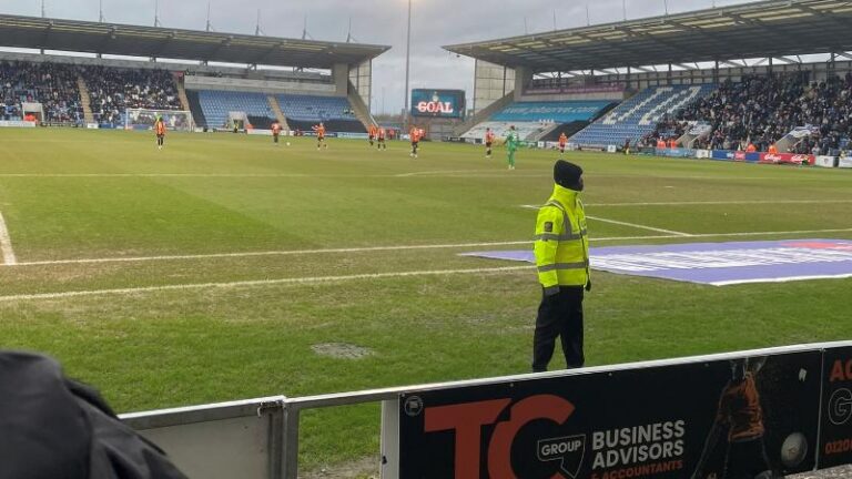 Scoreboard showing a Colchester United goal during the second half against Barnet