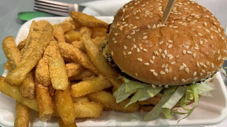 The Big Hanks vegan Big Mac-style burger meal with chips at Hanks Dirty in Colchester
