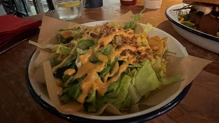 Side salad with vegan ranch-style dressing from the Honest Burgers Christmas special meal