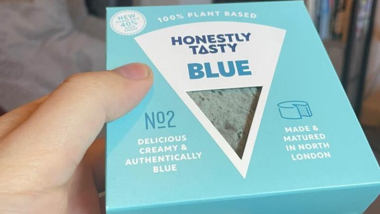 Honestly Tasty Blue vegan cheese in its packaging