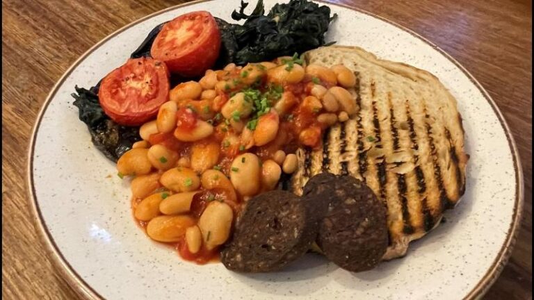Full plate shot of the vegan brunch at Honey + Harvey in Colchester