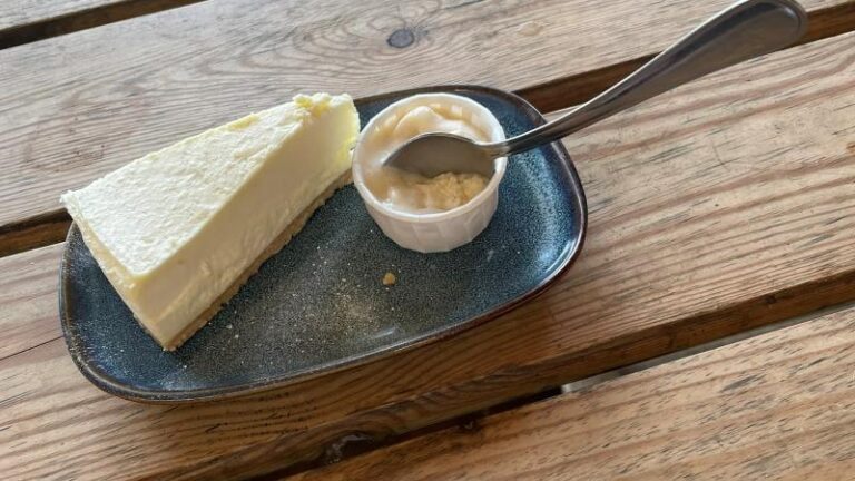 Vegan cheesecake with vegan ice cream at Jacks at Woodlakes near King’s Lynn