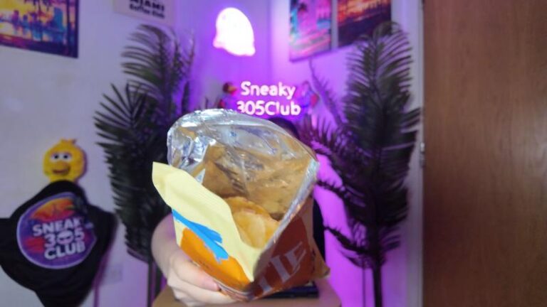 Open packet of Kettle Honey Dijon Mustard Potato Chips during a food review