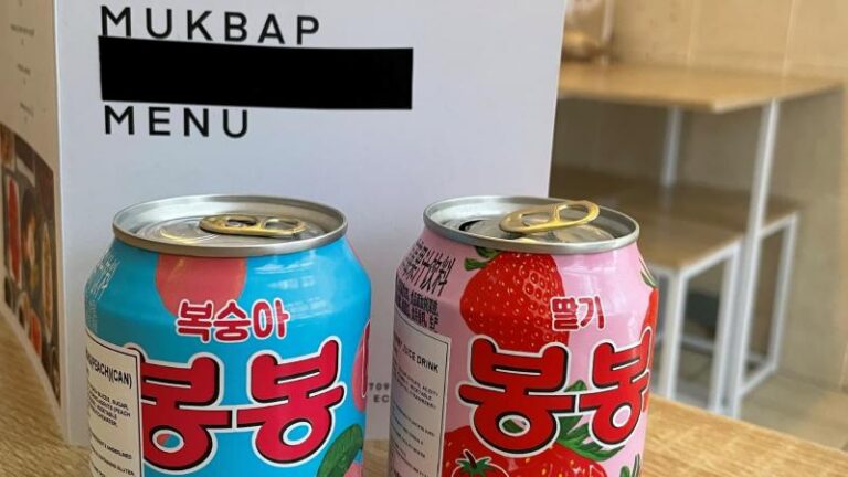 Peach and strawberry Korean Bong Bong fruit drinks at MukBap in London