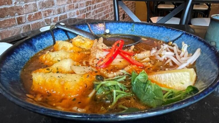 Full-size photo of a bowl of vegan spicy ramen soup at Koryu in Colchester before eating