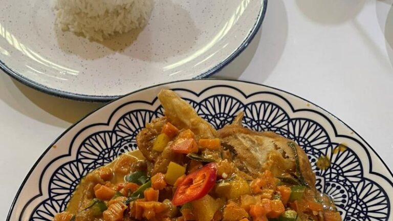 Choo Chi banana blossom with Thai jasmine rice from Lemongrass at The Moor Market in Sheffield