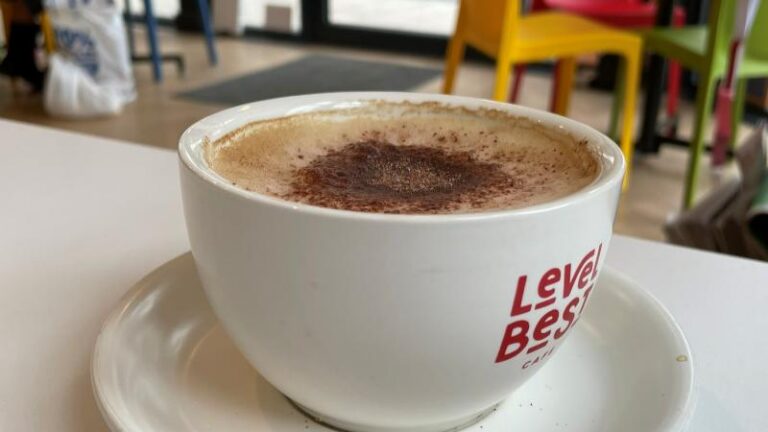 Oat milk cappuccino at Level Best Café in Colchester