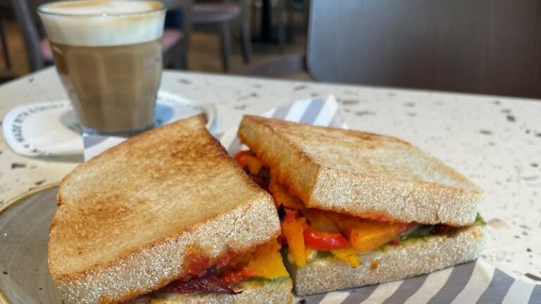 Very Veggie Toastie with Magic Maple Syrup coffee at M&S Food in Stanway near Colchester