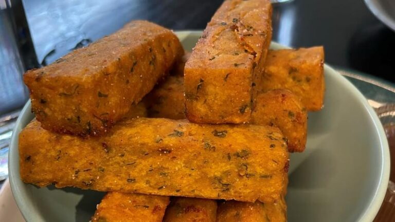 Shot of vegan chickpea fries in a pot at Patch in Colchester