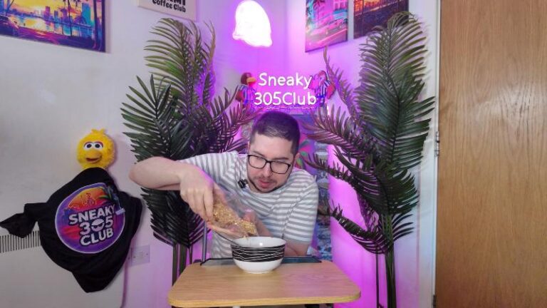 Ian pouring Deliciously Ella Almond Butter Protein Granola from the bag into a bowl