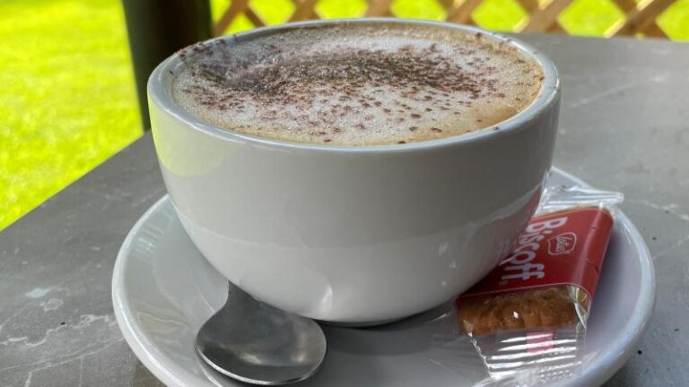 Oat milk cappuccino at Shoulder of Mutton near Colchester