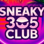 Sneaky305Club logo with neon palm tree style and Colchester tag