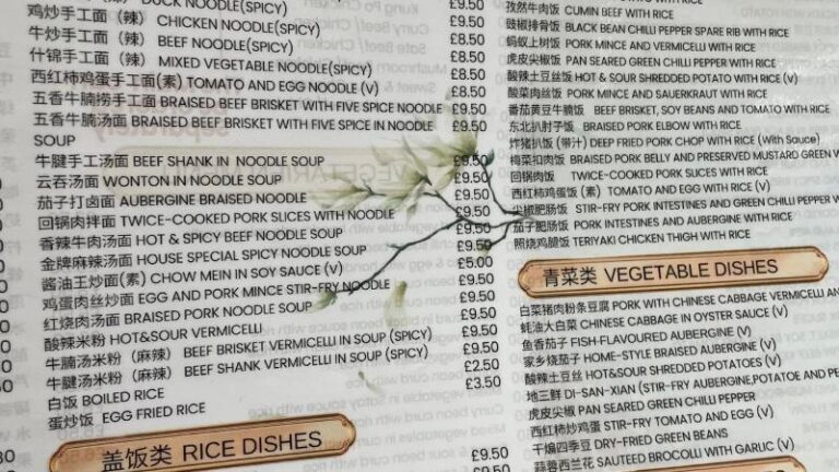 Menu at Soya Express in Sheffield showing noodle, rice and vegetable dishes
