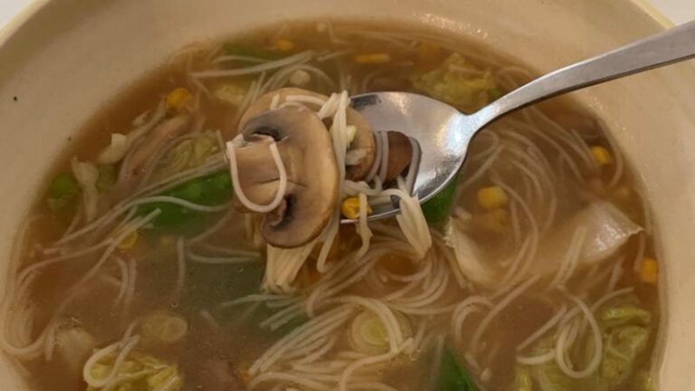 Spoonful of mushroom over miso sweetcorn chowder at The Commons Cafe in Colchester