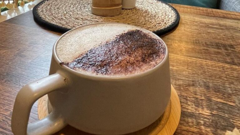 Oat milk cappuccino at Tayo By Bien Filipino restaurant in Colchester