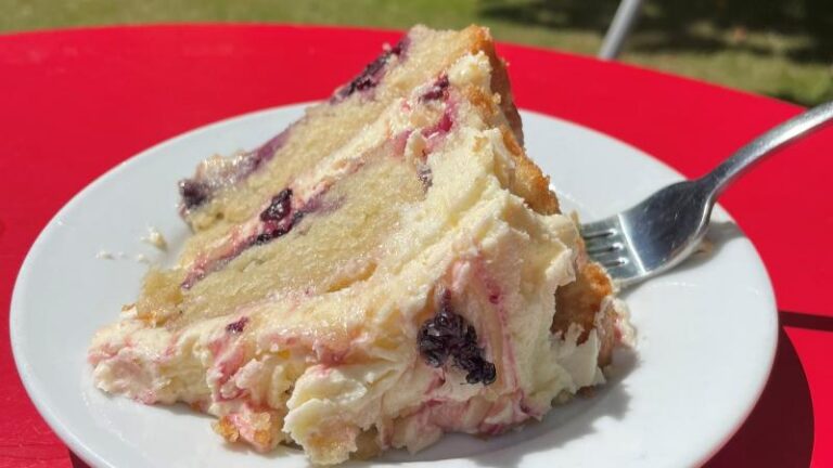 Blackberry and gin cake at The Commons Café in Colchester