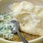 Mung bean curry with rice and poppadoms at The Commons Café in Colchester