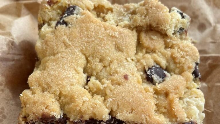 Cookie Dough Slice takeaway from The Greenhouse Café in Felixstowe laid out on its wrapper