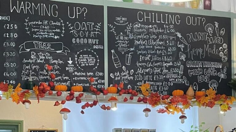 Picture of the menu boards at The Greenhouse Café in Felixstowe