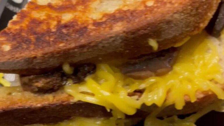 Close-up of the vegan truffle and mushroom toastie filling at Toast in Colchester