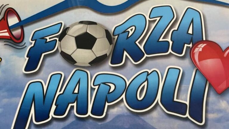 Forza Napoli wall art inside UE Paisa in Hillsborough, Sheffield