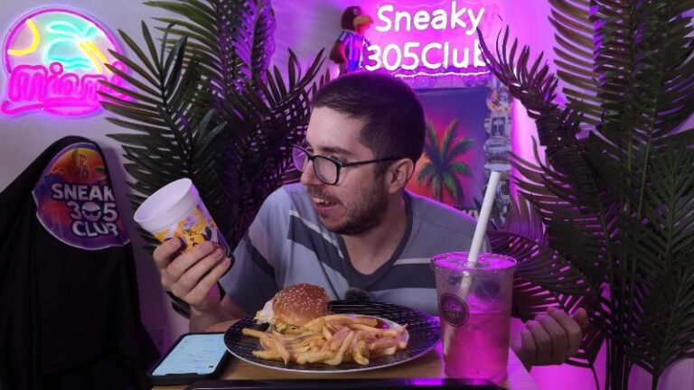 Ian looking at the Grimace collectible cup from the McDonald’s FIFA World Cup 2026 meal