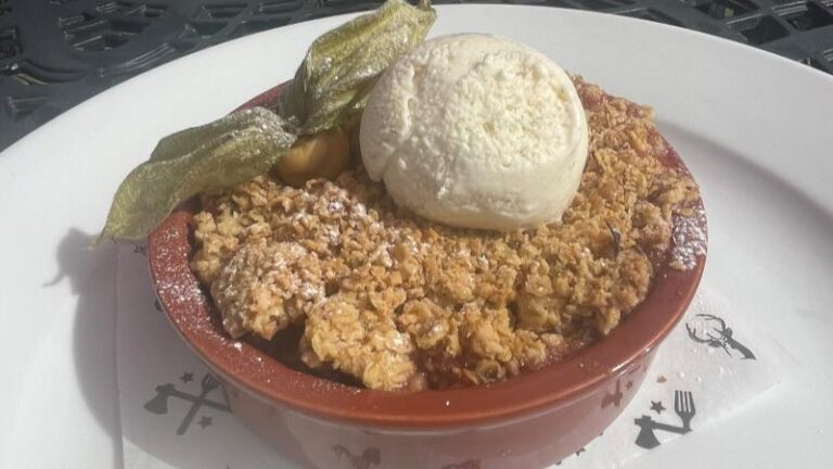Dairy-free summer berry crumble with vegan vanilla ice cream at The Swan in Chappel